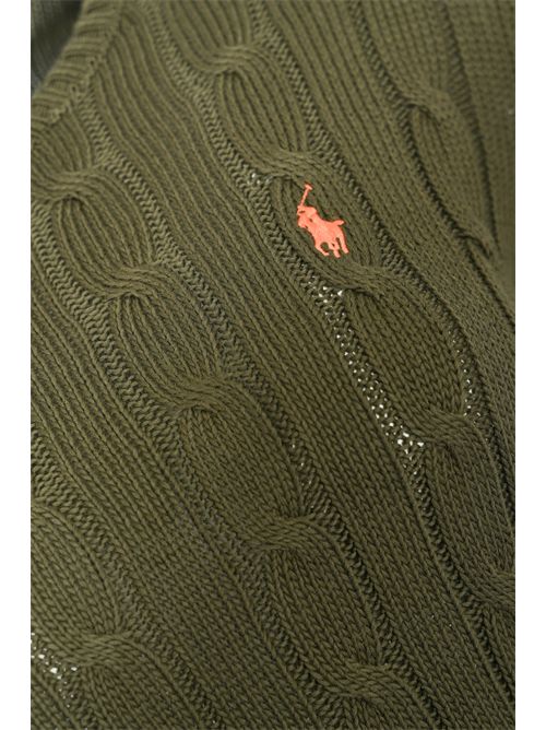 Maglia a trecce in cotone con logo Medium Green POLO RALPH LAUREN | 211971869501